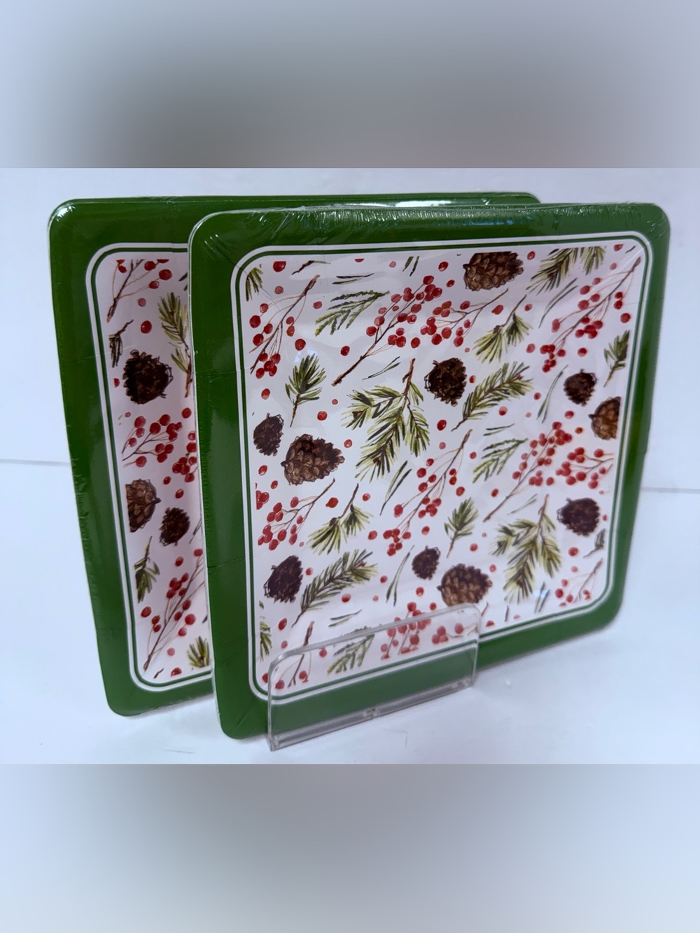 Square Salad Paper Plates Boston International 8-Count 7" Pinecone Pattern New